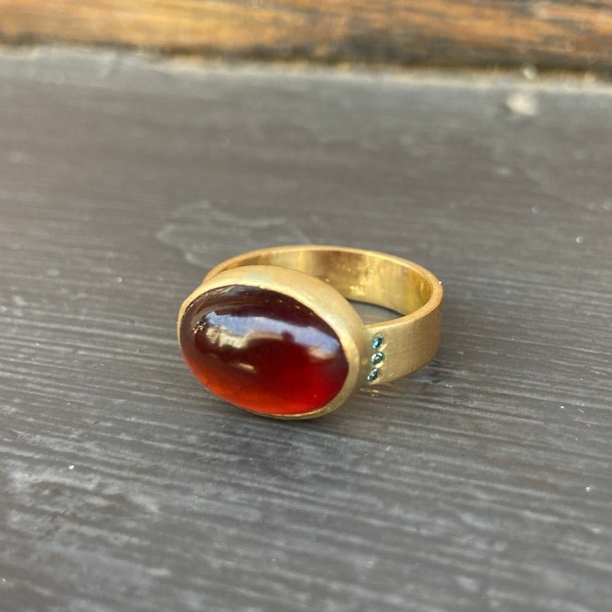 Hessonite + teal diamond ring - musa de oro